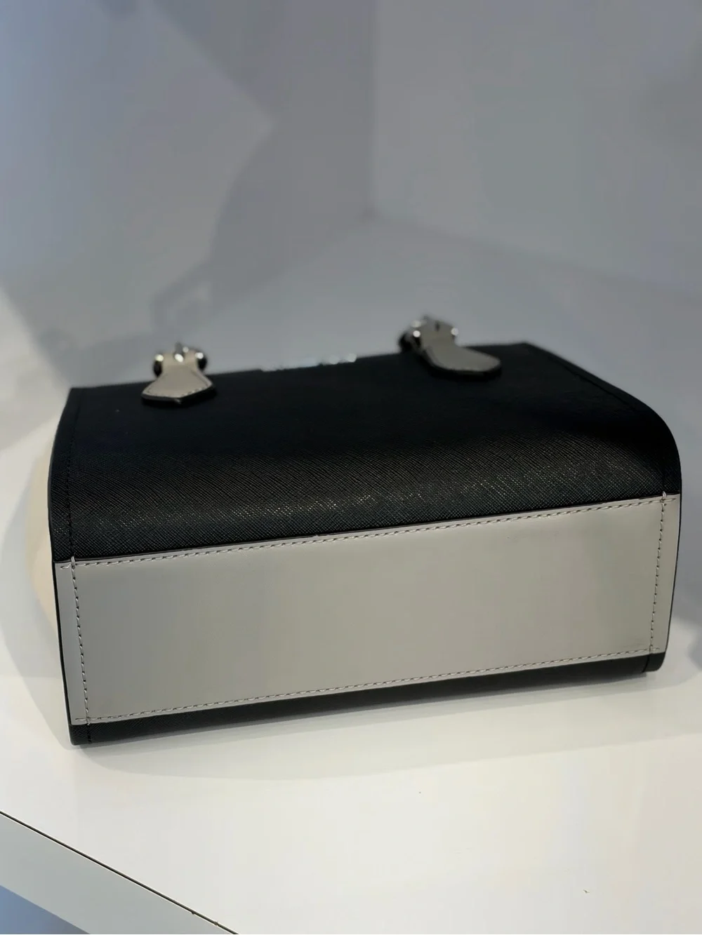 MICHAEL KORS Black, Light Gray and White Satchel